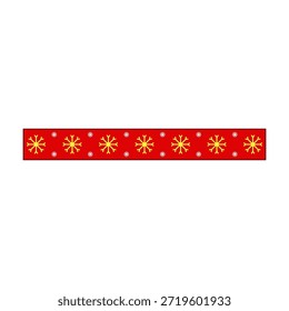 Red decorative tape featuring a repeating pattern of yellow snowflakes and small white dots, providing a festive design element for winter holiday projects