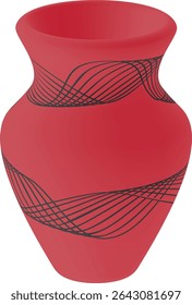 Red decorative vase with black abstract wave pattern. A modern 3D illustration combining traditional pottery shape with artistic design, perfect for decor, branding, and creative visuals.