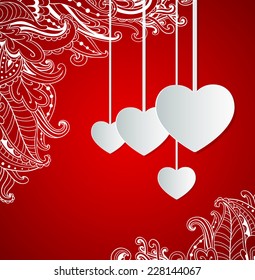 Red decorative vector background with hearts for Valentine's day