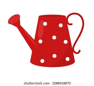 Red decorative watering can in flat style isolated on white. Element of gardening. Vector illustration