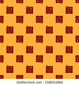 Red Decree, paper, parchment, scroll icon icon isolated seamless pattern on brown background.  Vector Illustration