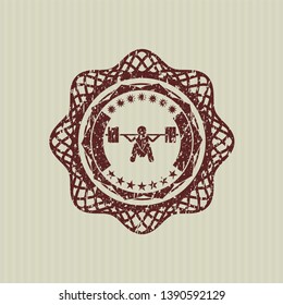 Red deep squat icon inside rubber grunge seal