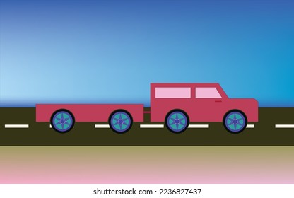red deer car with pickup truck on urban highway