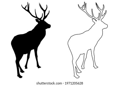 Red deer (Cervus elaphus) black silhouette, stag or hart,