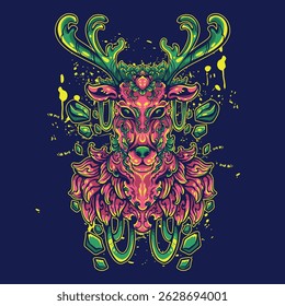 ilustração de arte floral de veado vermelho