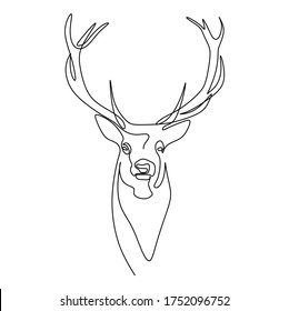 Red deer head with beautiful antlers horn. Continuous single line drawing art vector illustration.