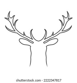 Red deer head with big antlers. Black line silhouette. Forest herbivore animal. Faina and wildlife. Vector illustration template isolated on white background