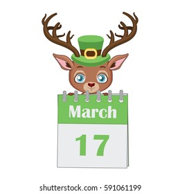 Red deer holding a calendar with March 17 date