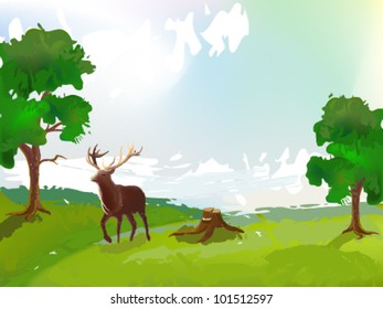 red deer is pasturing on nice glade