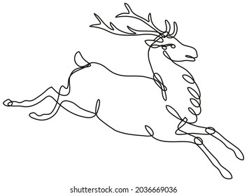 Red Deer Stag Or Buck Jumping Side View Continuous Line Drawing 
