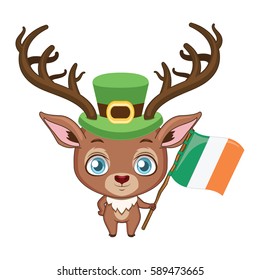 Red deer ( symbolic animal of Ireland ) holding the flag of Ireland