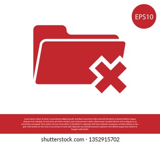 Red Delete folder icon isolated on white background. Folder with recycle bin. Delete or error folder. Close computer information folder sign. Vector Illustration