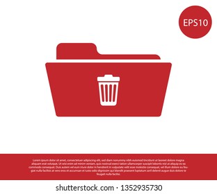 Red Delete folder icon isolated on white background. Folder with recycle bin. Delete or error folder. Close computer information folder sign. Vector Illustration