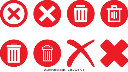 Red Delete Icon Set Vector