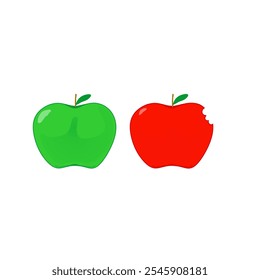 Red delicious or Fuji apple fruit with leaf flat vector icon