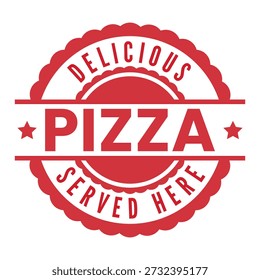 Red Delicious Pizza Served Here isolated rubber stamp, sticker, sign with Stars vector illustration