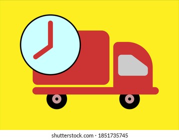 Red delivery car design on a yellow background