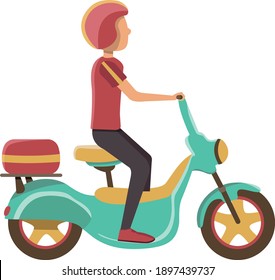 Red delivery guy on scooter in uniform