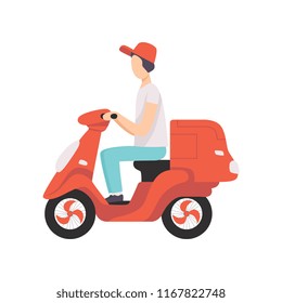 Red delivery motor bike with courier, express delivery concept vector Illustration on a white background