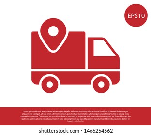 Red Delivery tracking icon isolated on white background. Parcel tracking.  Vector Illustration