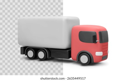 Red Delivery Truck With Cargo Container In Minimal 3D Style. Vector Illustration Of Freight Transport Vehicle For Shipping, Logistics, Courier Service, Cargo Transport Or Delivery App Design Element.