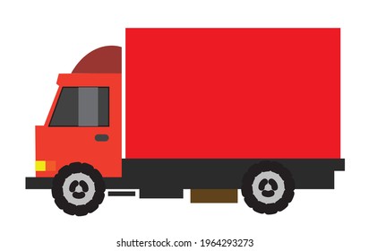 Red Delivery Truck, Flat Vector Illustration With Copy Space.