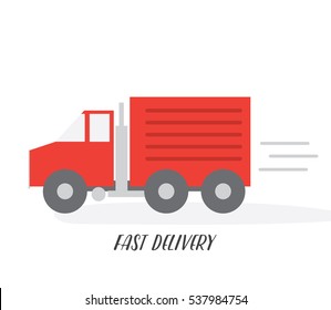 Red delivery truck. Flat vector illustration. Isolated on white background cartoon lorry truck.
