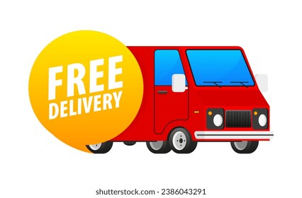 Red Delivery Truck with Free Service Offer Icon. Free Delivery Van. Vector stock illustration