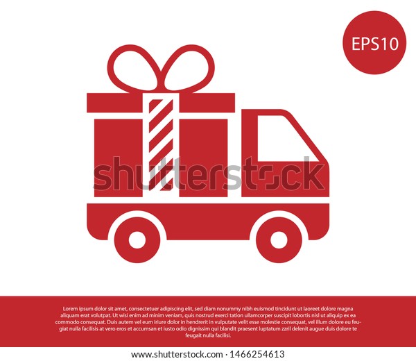 Red Delivery truck with gift icon isolated\
on white background.  Vector\
Illustration