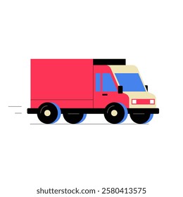 Red Delivery Truck In Motion In Flat Vector Illustration Symbolizing Freight Transportation, Logistics, And Shipping, Isolated On White Background