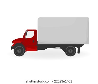 Red delivery van. Express delivery services commercial truck. Flat vector illustration. 