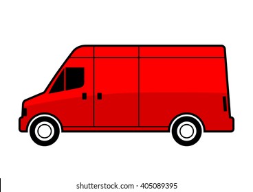 Red delivery van on white background 
