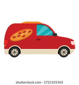 Furgoneta de entrega roja que transporta pizza, que ofrece un servicio de entrega de alimentos conveniente