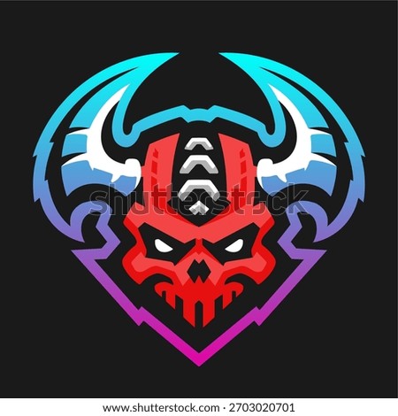 Red Demon Bat Logo. Dark Demon Bat Head Mascot Logo with Red Skull Centerpiece and Intense Fantasy Esports Illustration