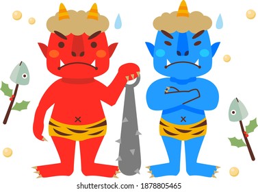 Red demon and blue demon of The Setsubun event in February in Japan