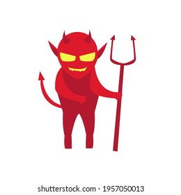 Red demon devil holding a trident with yellow eyes