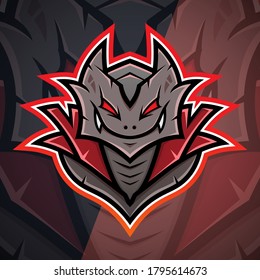 Red Demon Dragon Monster Creature Fantasy Head Cartoon Logo Mascot illustration. Esport, Team, Game, Asset, Sticker, Print.