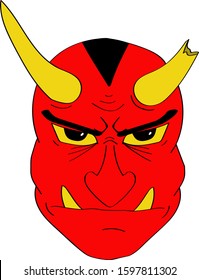 Red demon face with broken horn 