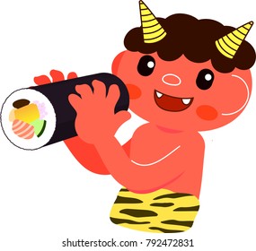 Red demon has ehoumaki.eps
Ehoumaki is sushi roll.
This is a seasonal vector illustration.