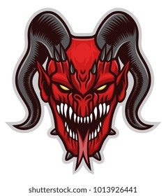 Red demon head on the white background.  