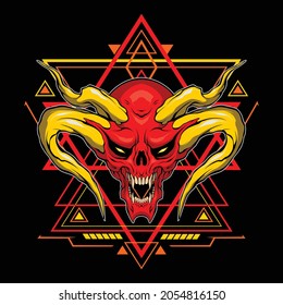 red demon head with sacred geometry for commercial use
