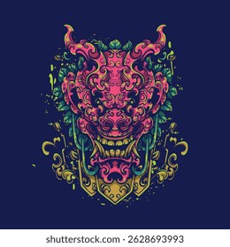 demônio vermelho com ornamento folha ilustração artwork