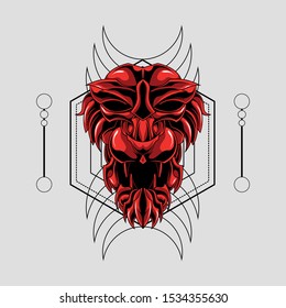 red demon mask with sacred geometry
