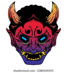 Red Demon mask from traditional japan culture