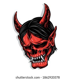 red demon mask vector logo