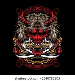 red demon oni with katana tshirt design