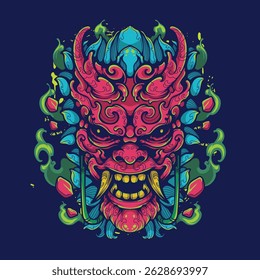 red demon oni mask artwork illustration