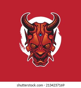 red demon of oni mask illustration