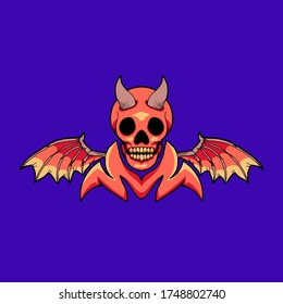 Red demon skull with devil wings and horns