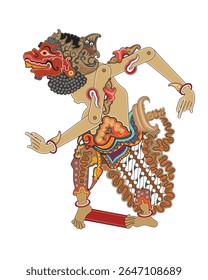 Red Demon, Wayang Kulit Puppet in Traditional Attire, Indonesian Shadow puppet Form. Ilustração.